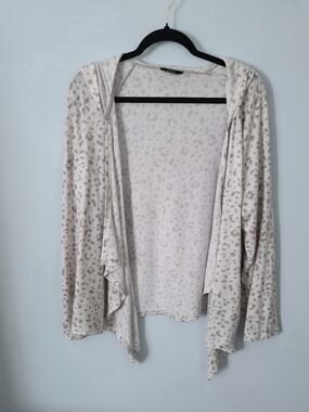 Women’s Hooded Open-Front Leopard Cardigan in Cream